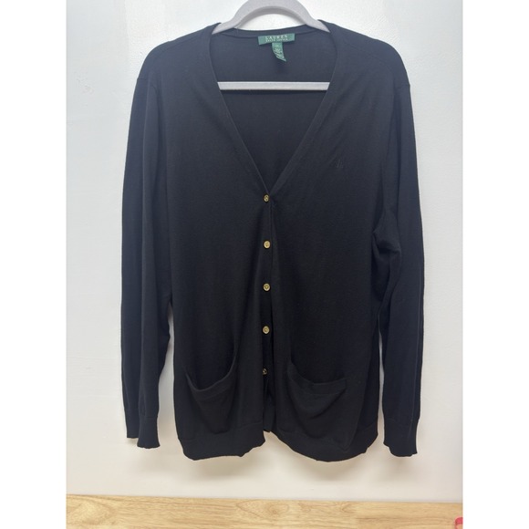 Lauren Ralph Lauren Women's Gold Buttons Black 2X Plus Cardigan #19 - Picture 1 of 9